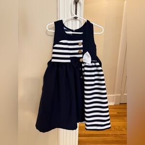 Bonnie Jean Nautical Dress Girls 4 Navy White Stripe Anchor Bow
